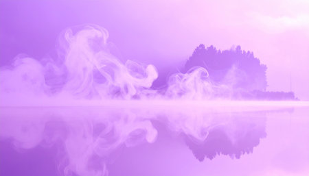 Foggy morning on the lake. Colorful abstract background.の素材