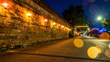Beautiful night view of the ancient city wall in Shenzhen, China.の素材