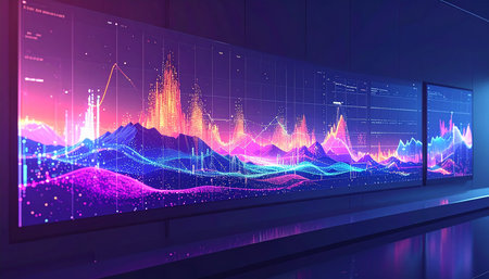 Futuristic screen with abstract financial chart. 3D Renderingの素材