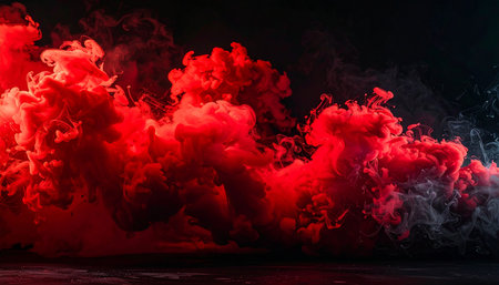 Red and black smoke on black background. Copy space. Abstract background.の素材