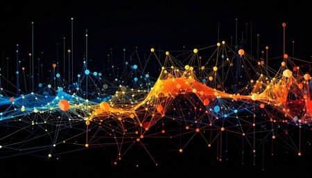 Abstract technology background with connection lines and dots. Big data visualization.の素材