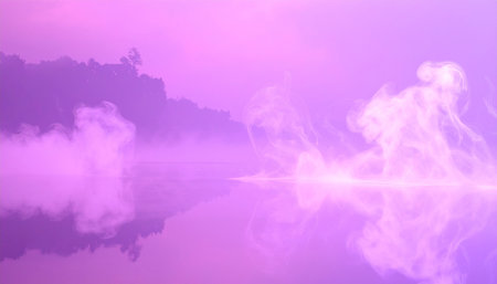 Purple cloud and fog over the lake. 3d illustration.の素材