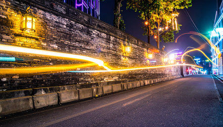The light trails on the street at night.の素材