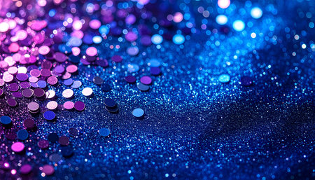 glitter vintage lights background. blue and purple. de-focusedの素材