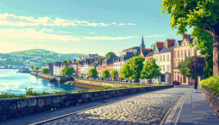 View of the embankment of the Rhine River in Germanyの素材