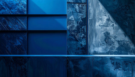 Blue wall and floor. 3d rendering and illustration for design.の素材