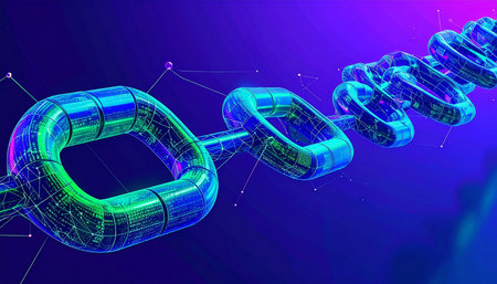3d rendering wireframe chain links on blue background, connection conceptの素材