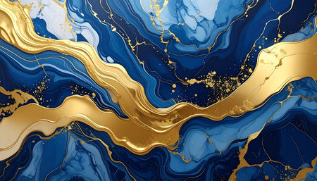 Blue and gold marble texture. Fluid art. Vector illustration.の素材