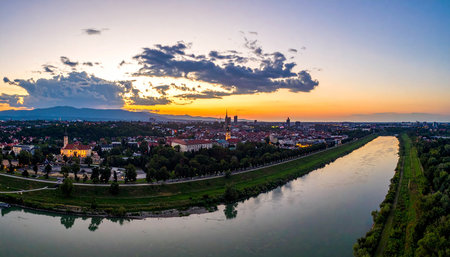 Panoramic view of Vilnius old town at sunset, Lithuaniaの素材