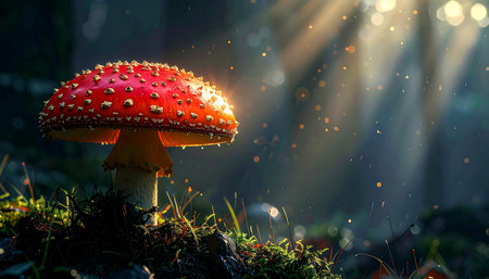 Amanita muscaria fly agaric mushroom in the forestの素材
