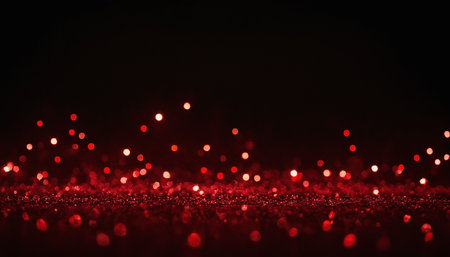 Red bokeh on black background. Christmas and New Year concept.の素材