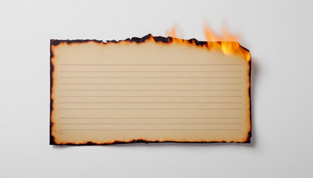 Burning paper on a white background with space for your message.の素材
