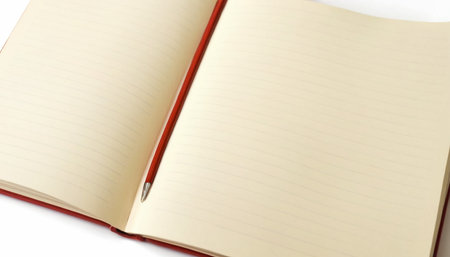 Opened notebook isolated on white background with clipping path. Close up.の素材