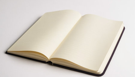 Open notebook isolated on white background with copy space for your text.の素材