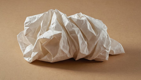Crumpled paper isolated on brown background. Crumpled paperの素材