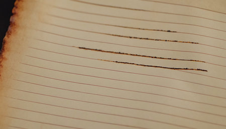 Old notebook with line on black background, close-up macro photoの素材