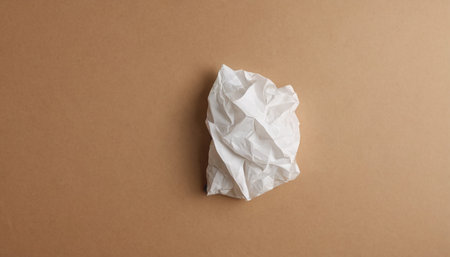 Crumpled paper ball on brown background. Copy space for text.の素材