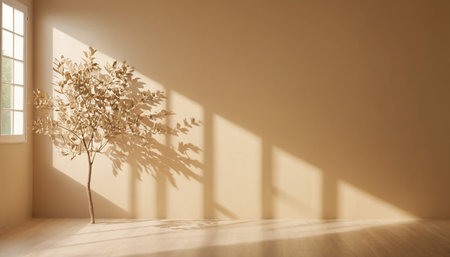 Empty room with tree. 3d render illustration. Wallpaper.の素材