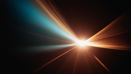 Abstract image of sunbeams with lens flare and bokehの素材