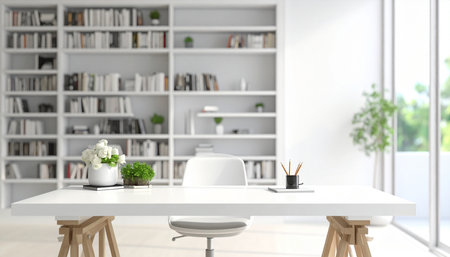 White desk and chair in modern living room. 3d rendering.の素材