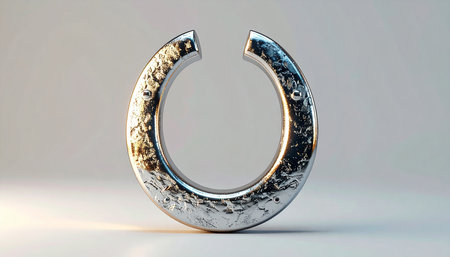 Metal 3d letter O uppercase. Glossy metal font with glossy reflections isolated on white background.の素材