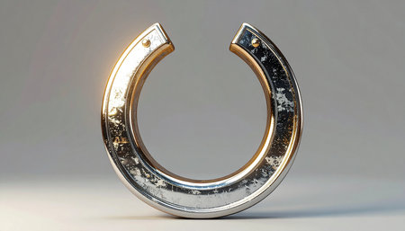 Metal horseshoe symbol on white background. 3d rendered illustration.の素材