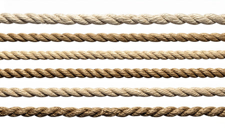 collection of  various ropes on white background. each one is shot separatelyの素材