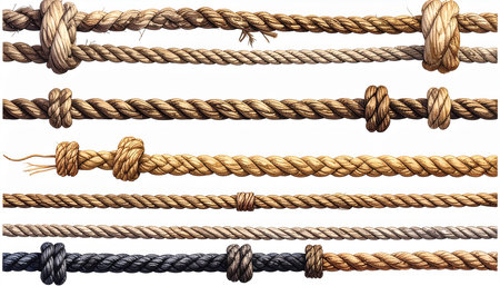 collection of various ropes on white background. each one is shot separatelyの素材