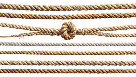 collection of various ropes on white background. each one is shot separatelyの素材