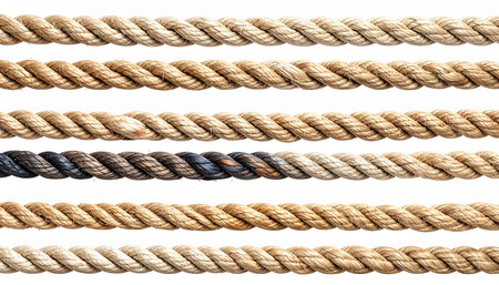 collection of various ropes on white background. each one is shot separatelyの素材