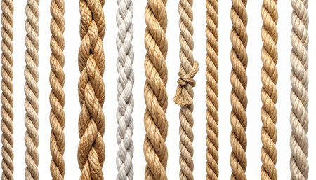 collection of various ropes on white background. each one is shot separatelyの素材
