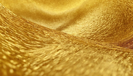 Golden fabric texture. Abstract background of luxury cloth or liquid wave or wavy folds of grunge silk texture satin velvet material or luxurious backgroundの素材