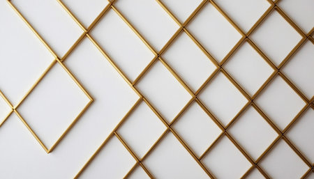 Decorative golden geometric pattern on a white wall. Copy space.の素材
