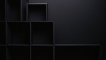 3d rendering of black shelf in black room with black wall.の素材