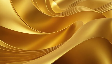 Golden wavy fabric abstract background. 3d render illustration, 3d render.の素材