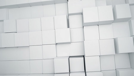 Abstract White Cubes Wall Background. 3d Render Illustration.の素材