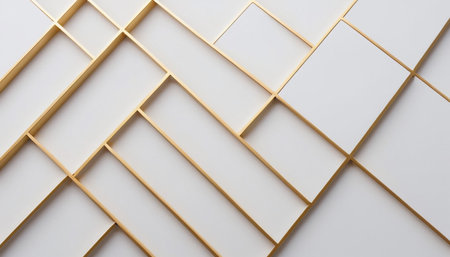 White and gold geometric pattern on a white background. 3d renderingの素材