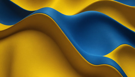 Yellow and blue wavy background. 3d rendering, 3d illustration.の素材