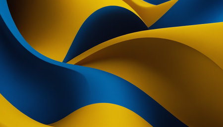 3d rendering of abstract background with waves in blue and yellow colorsの素材