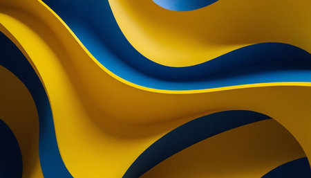 3d rendering of abstract background with waves in blue and yellow colorsの素材