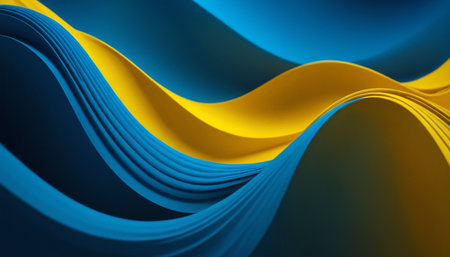 Abstract 3d rendering of wavy blue and yellow background. Futuristic shape.の素材