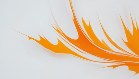 abstract background with orange and white paint splashes on white paperの素材