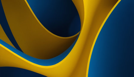3d rendering of abstract wavy background with blue and yellow elementsの素材