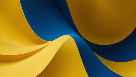 Abstract background of blue and yellow curved lines. 3d render illustrationの素材