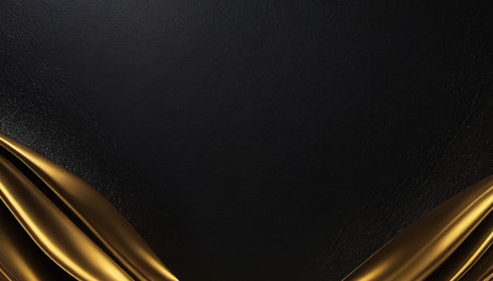 Luxury black background with golden drapery. Template for designの素材