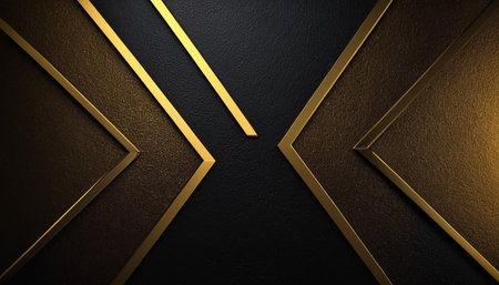 Luxury black background with golden arrows. 3d illustration.の素材