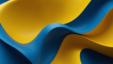 Abstract 3d rendering of blue and yellow wavy background. Futuristic shape.の素材