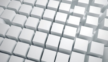 Abstract white cubes background, 3d render illustration with selective focus.の素材