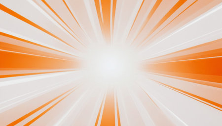 Orange and white abstract background with radial, radiating, converging lines.の素材