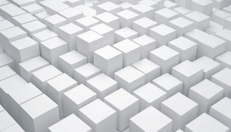 Abstract white cubes background, 3d render illustration, square shape.の素材